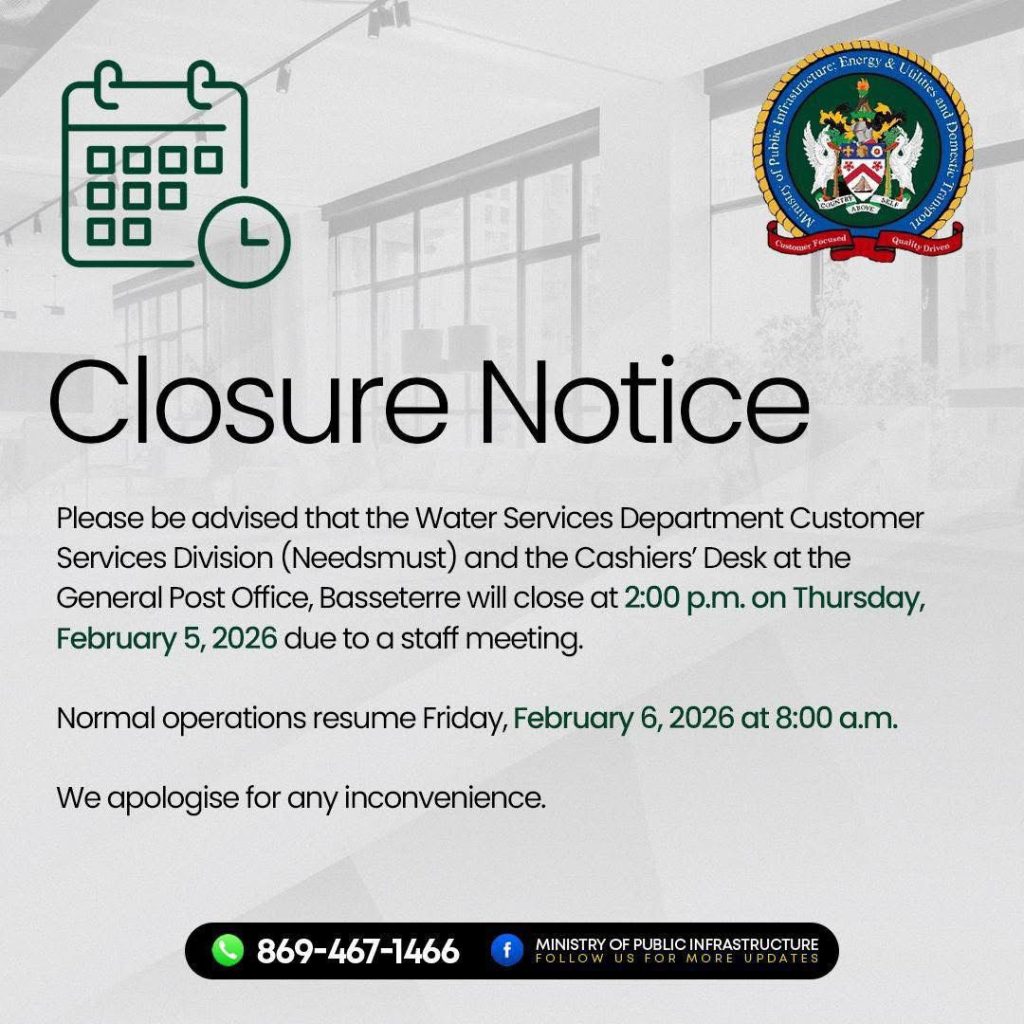 Early Closure: Ministry of Public Infrastructure: Energy & Ultilities and Domestic Transport Customer Support