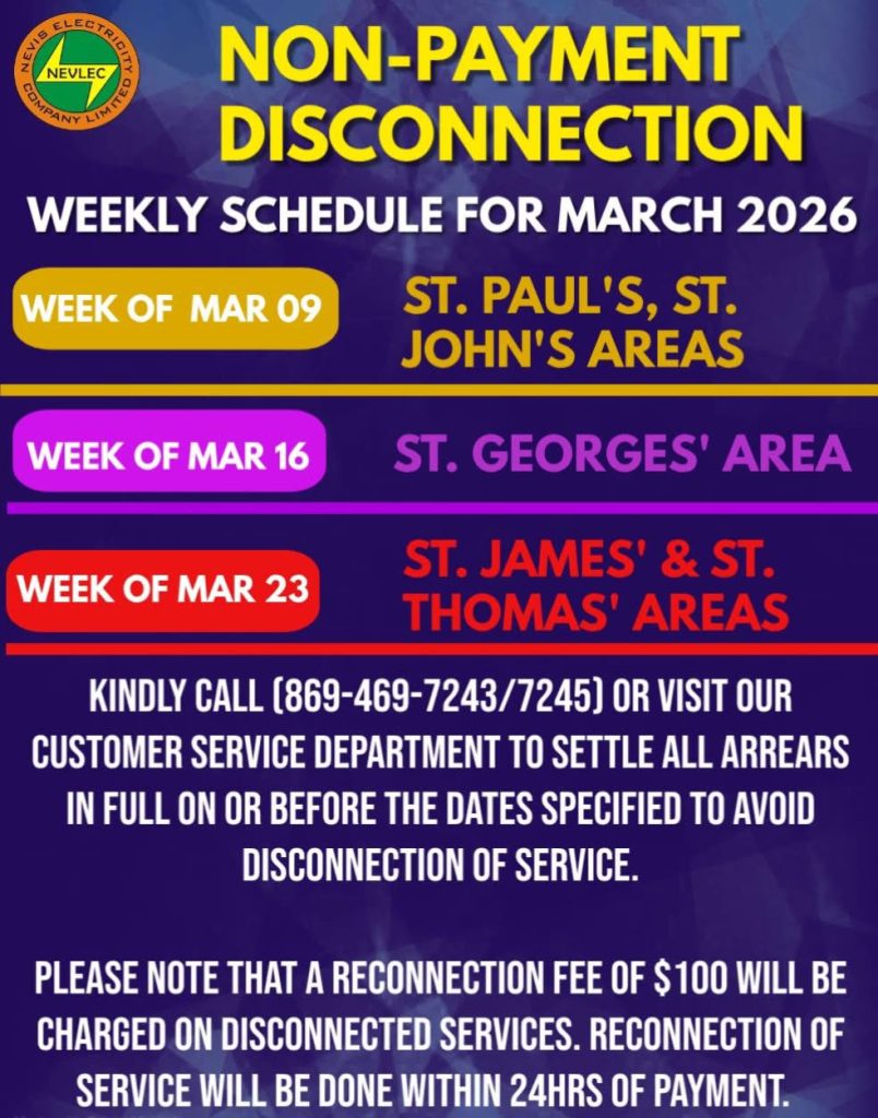 NEVLEC Non-Payment Disconnection Weekly Schedule for March 2026