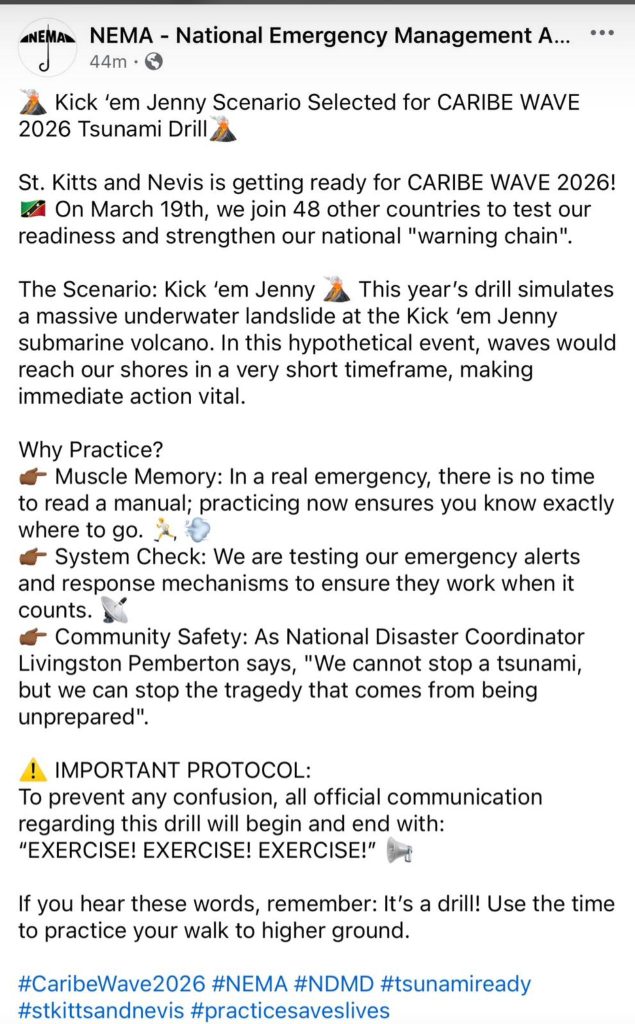 NEMA Kick’em Jenny Caribe Wave 2026Tsunami Drill