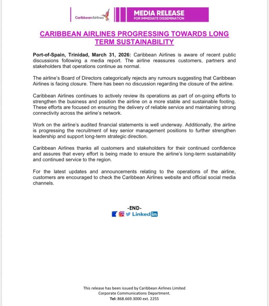 Caribbean Airlines Progressing Towards Long Term Sustainability